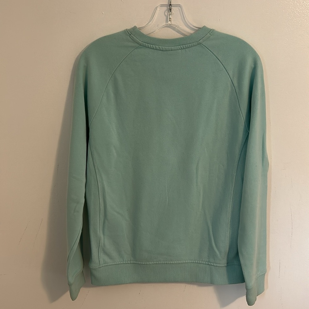 Helly Hansen women’s Y2K Aqua Blue Mountain Skiing Scene Sweatshirt Size Small - Picture 8 of 9
